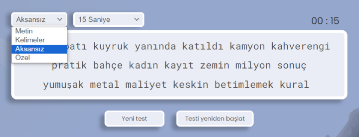aksansız yazma testi
