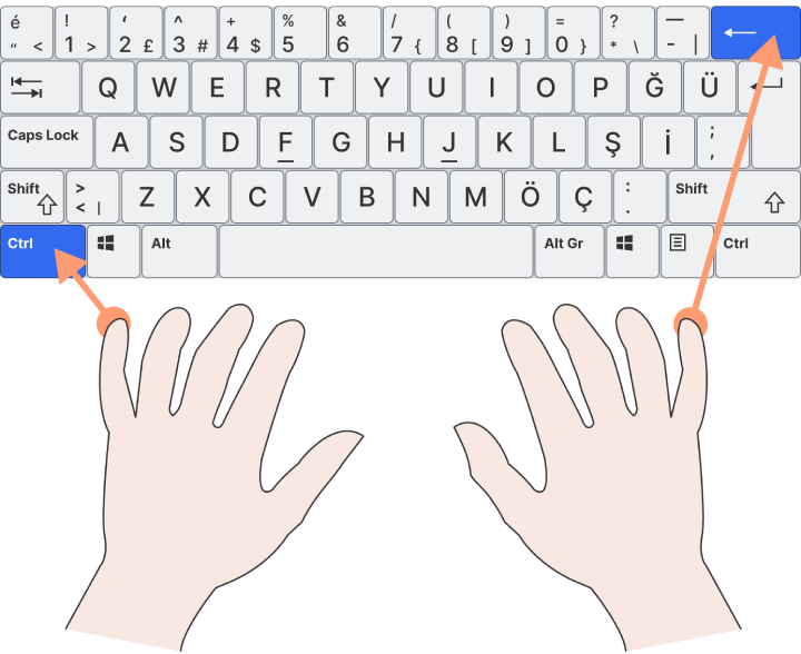 ctrl backspace türkçe klavye