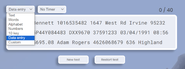 Data entry test.