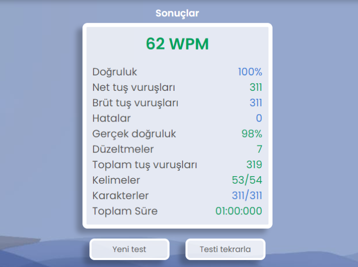 detaylı yazma testi sonuçları