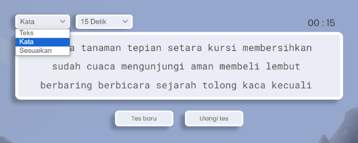 Opsi tes mengetik.
