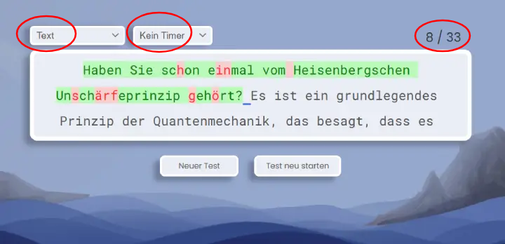 Paragraph für einen Tipp-Test.