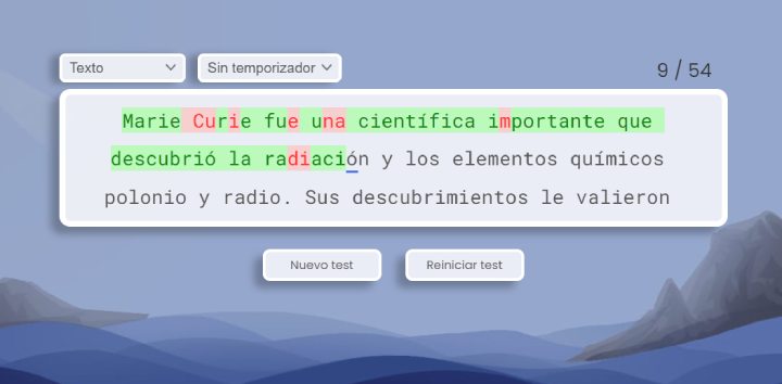 Prueba de mecanografía sin anuncios.