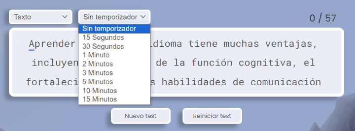 Prueba de mecanografía sin temporizador.
