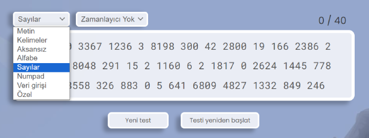 Sayılarla yazma testi.