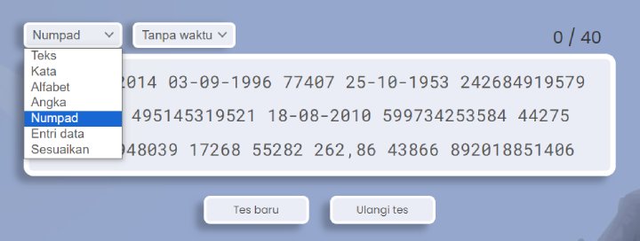 Tes mengetik di numpad.