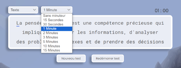 Test de dactylographie avec minuteur.