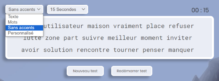 Test de dactylographie sans accents.