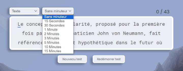 Test de dactylographie sans minuteur.