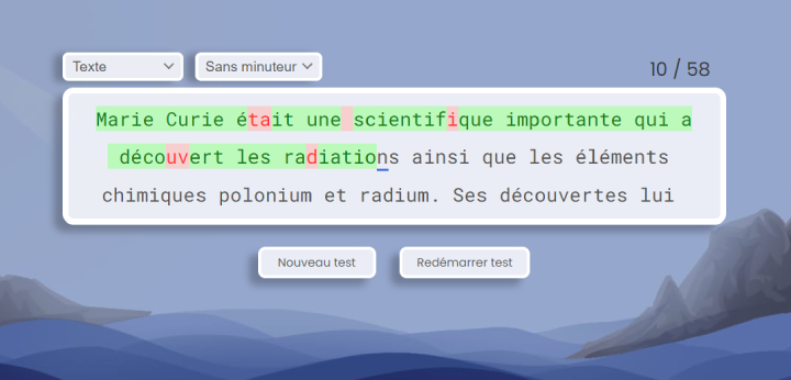 Test de dactylographie sans publicités.