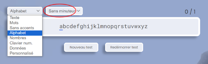 Test de frappe rapide de l'alphabet.