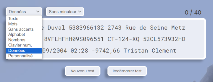 Test de saisie de données.
