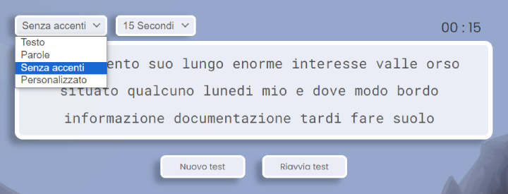 Test di battitura senza accenti.