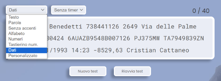 Test di inserimento dati.