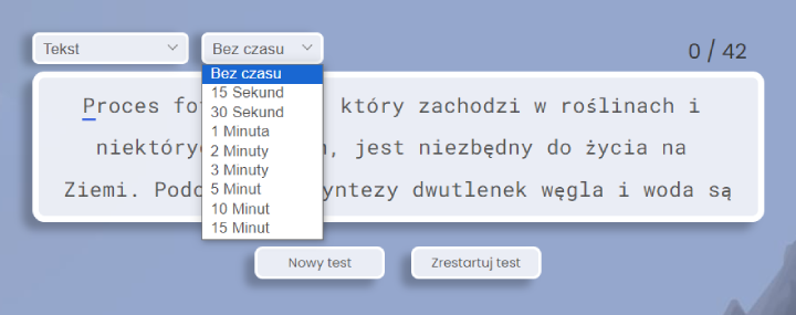 Test pisania na klawiaturze bez czasu.
