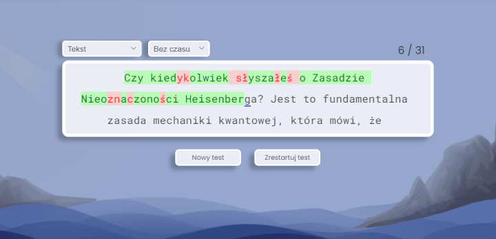 Test pisania na klawiaturze bez reklam.