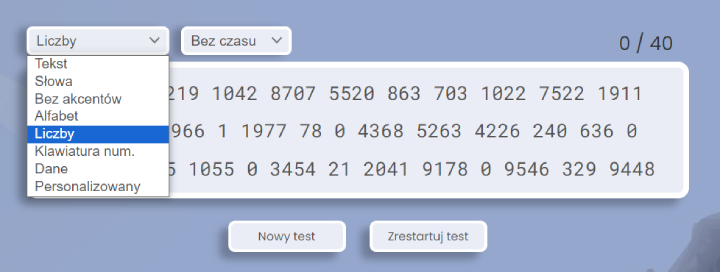 Test pisania z liczbami.