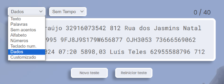 Teste de entrada de dados.