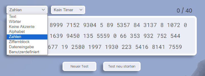 Tipp-Test mit Zahlen.