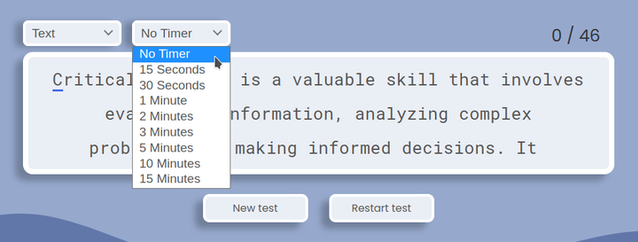 Typing test without timer.