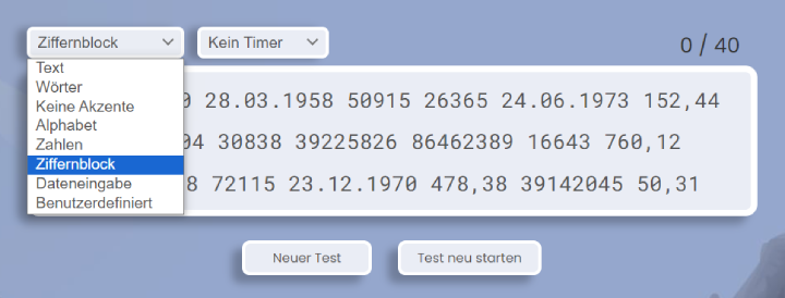 Ziffernblock-Tipp-Test.
